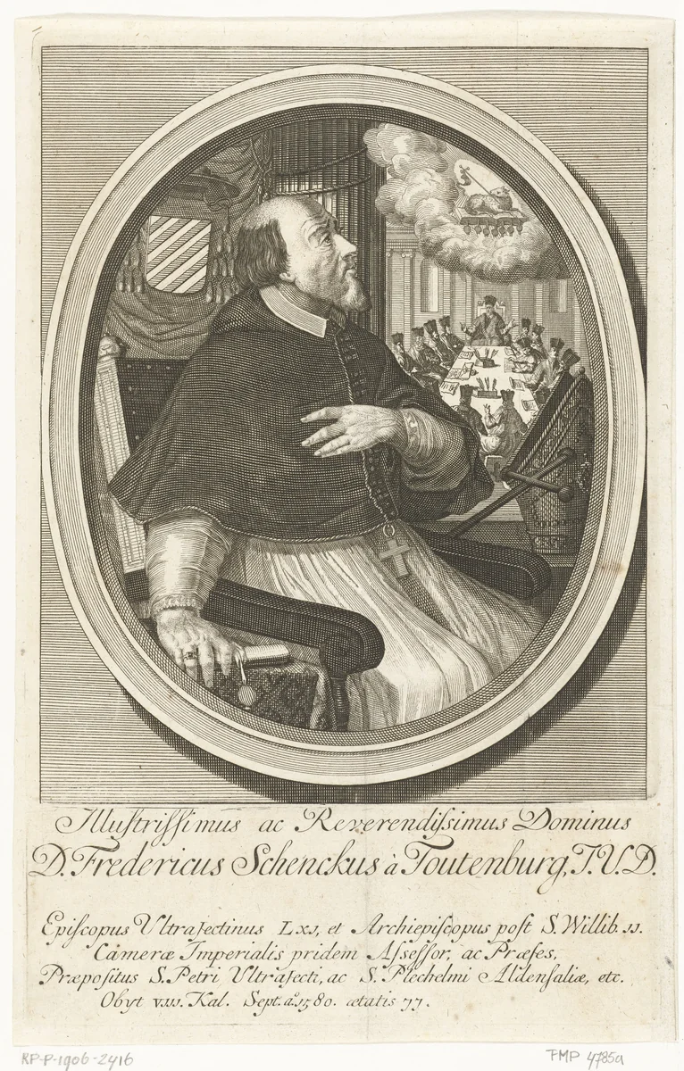 Portret van Frederik Schenk van Toutenburg, aartsbisschop van Utrecht by François van Bleyswijck, print, 1681-1726