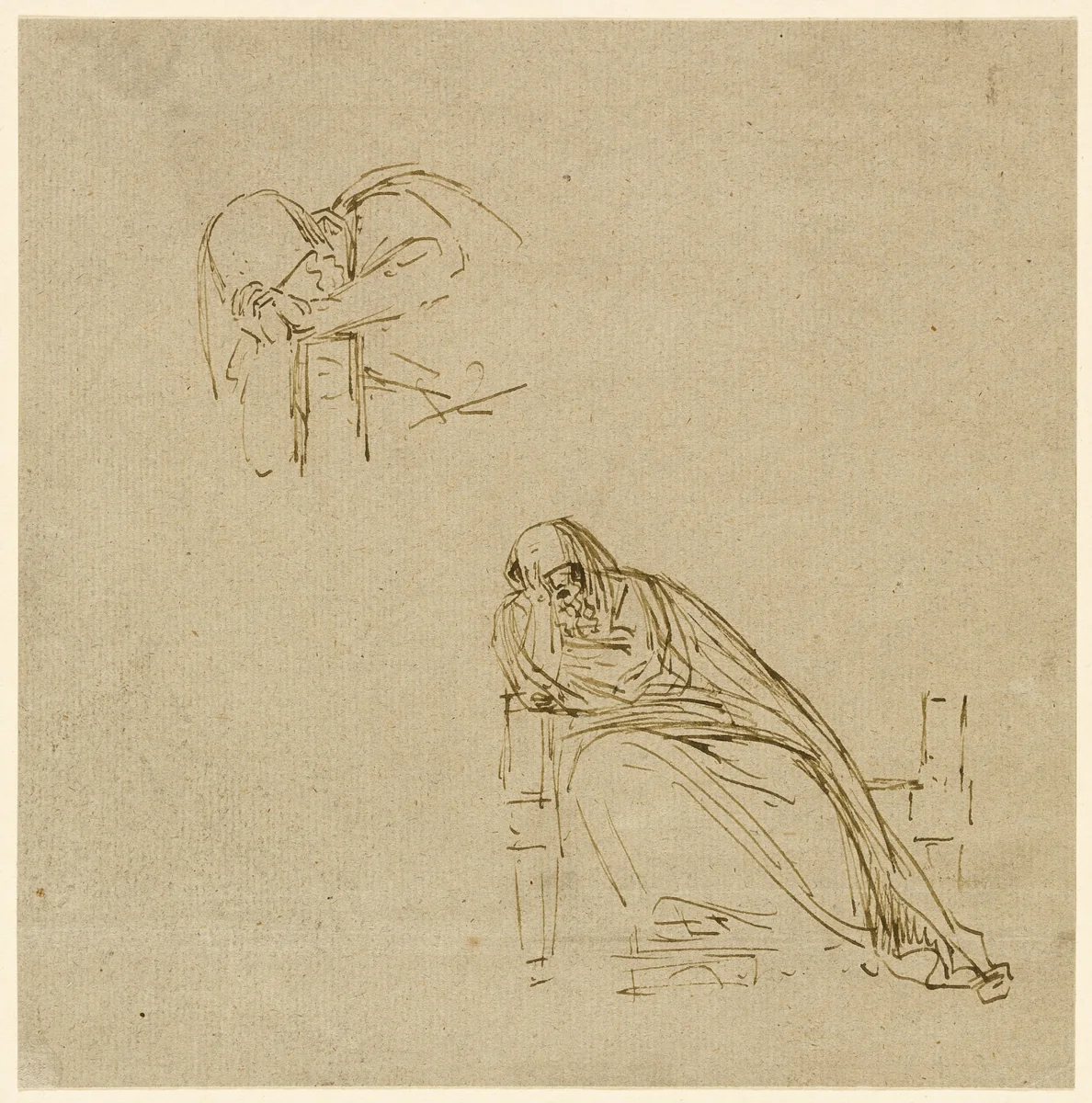 Two Sketches of a Weeping Woman by Benjamin West, drawing, 1758-1820