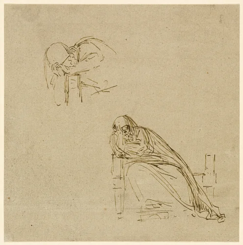 Two Sketches of a Weeping Woman by Benjamin West, drawing, 1758-1820
