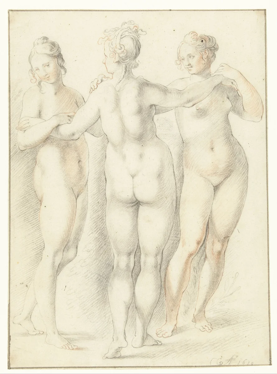 Drie Gratiën by anonymous, drawing, 1610
