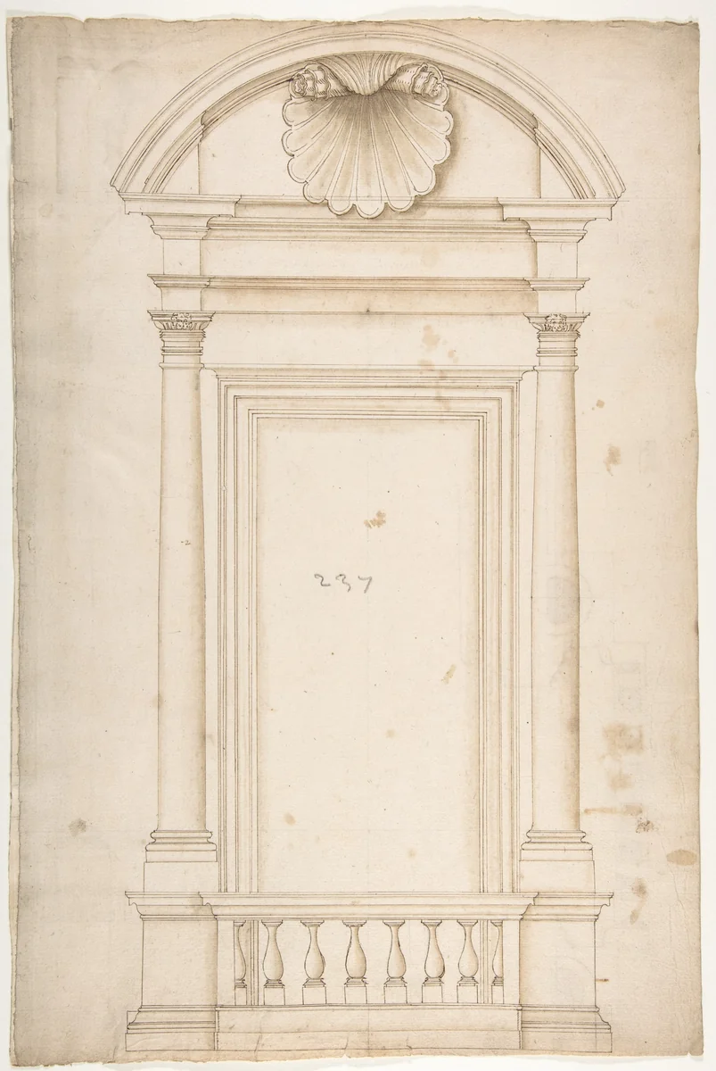 Palazzo Senatorio, window, elevation (recto) Palazzo Senatorio, window, plan; section (verso) by anonymous, drawing, 1500-1560
