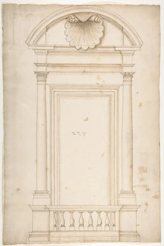 Palazzo Senatorio, window, elevation (recto) Palazzo Senatorio, window, plan; section (verso) by anonymous, drawing, 1500-1560