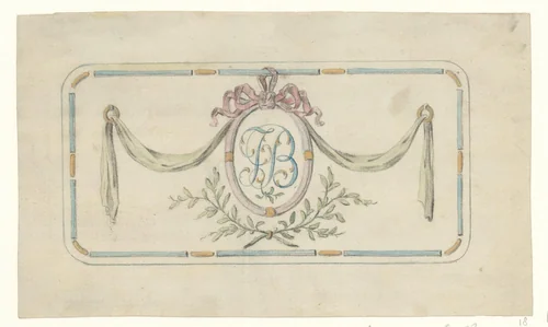 Initialen JB in een medaillon by anonymous, drawing, 1750-1799