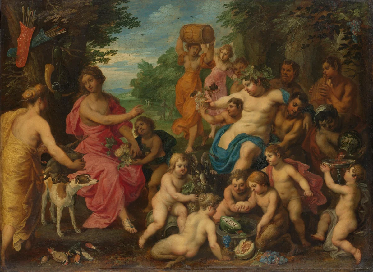 Diana Offered Wine and Fruit by Bacchus and his Retinue by Hendrik van Balen, painting, 1617-1625