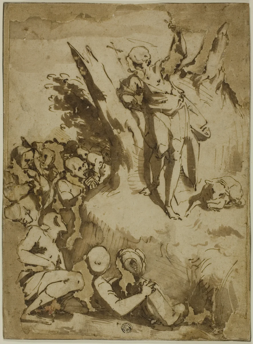 Saint John the Baptist Preaching by Luca Cambiaso, drawing, 1582-1586