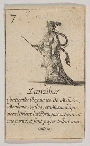 Zanzibar, from "Jeu de la Géographie" by Stefano della Bella, print, 1644