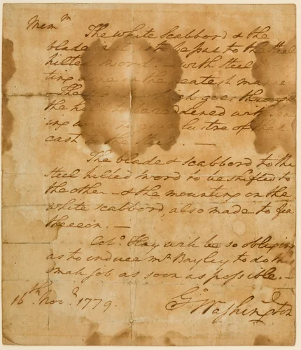 Manuscript Memorandum of George Washington Describing Work to be Done on His Swords by George Washington, other, 1779