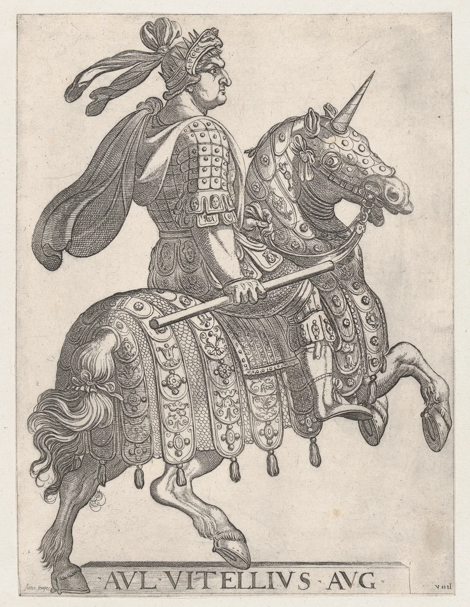 Plate 9: Emperor Vitellus on Horseback, from 'The First Twelve Roman Caesars' by Antonio Tempesta, print, 1596