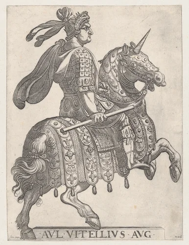 Plate 9: Emperor Vitellus on Horseback, from 'The First Twelve Roman Caesars' by Antonio Tempesta, print, 1596
