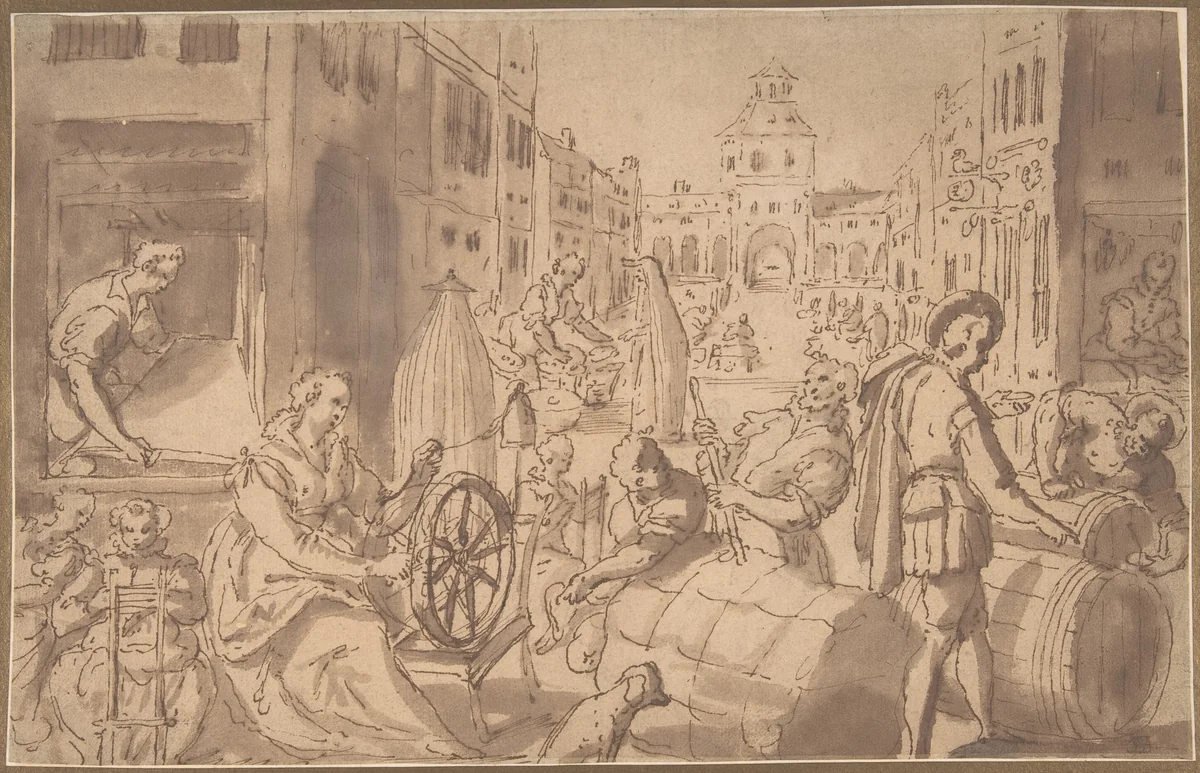 Market Scene by anonymous, drawing, 1500-1599