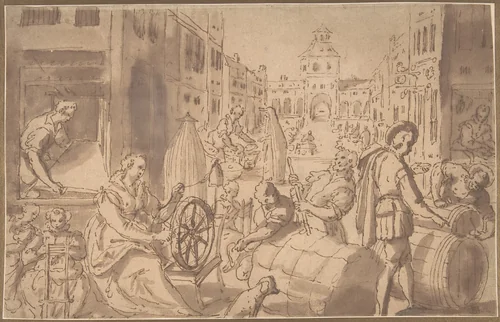 Market Scene by anonymous, drawing, 1500-1599