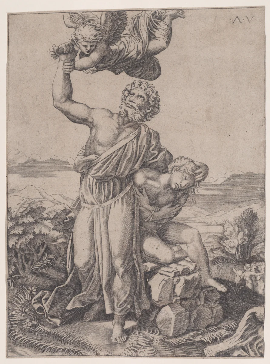 Abraham's Sacrifice (The Sacrifice of Isaac) by Agostino Veneziano, print, 1516-1518