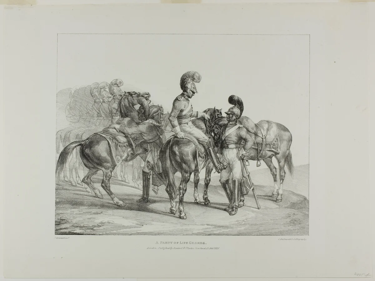 A Party of Life Guards, plate 5 from Various Subjects Drawn from Life and on Stone (The English Suite) by Jean Louis André Théodore Géricault, print, 1821