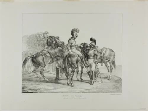 A Party of Life Guards, plate 5 from Various Subjects Drawn from Life and on Stone (The English Suite) by Jean Louis André Théodore Géricault, print, 1821