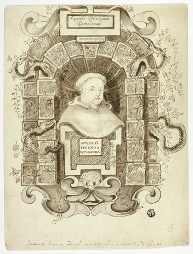 Bust Portrait of Carmelite Monk in Niche by Johannes Lanoy, drawing, 1700-1799