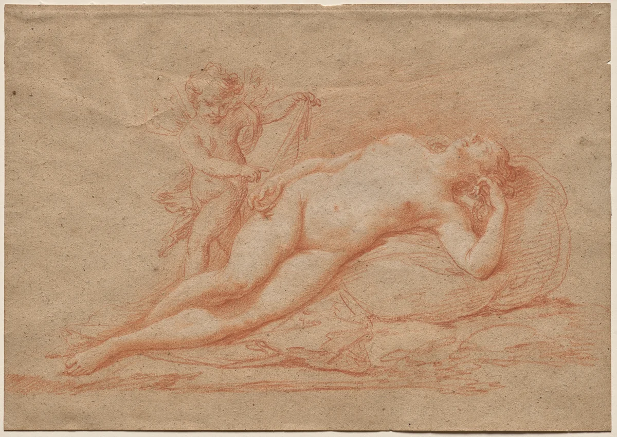 Reclining Nude with Cupid by Giovanni Battista Cipriani, drawing, 1755-1785