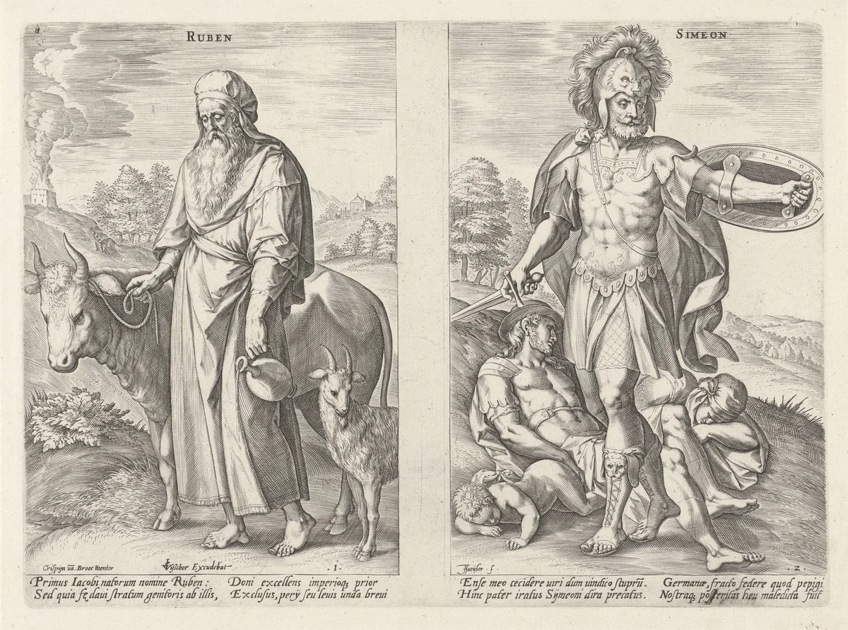 Stamvaders Ruben en Simeon by Unknown, print, 1579