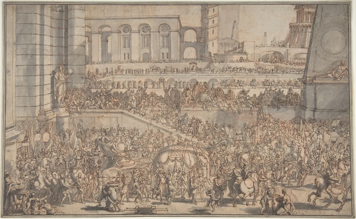 Alexander Entering Babylon by Sébastien Leclerc, drawing, 1650-1714