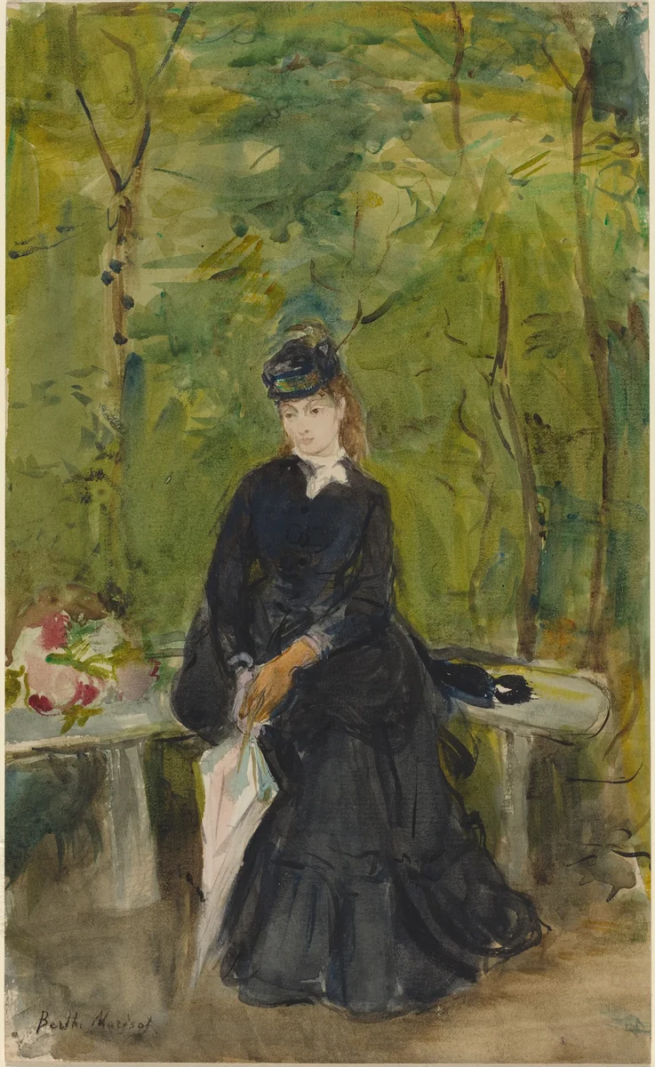 The Artist's Sister Edma Seated in a Park by Berthe Morisot, drawing, 1864