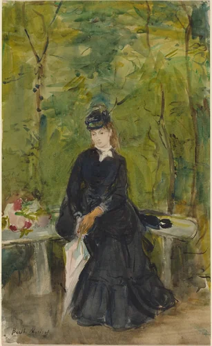 The Artist's Sister Edma Seated in a Park by Berthe Morisot, drawing, 1864
