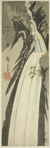 Nunobiki Waterfall in Settsu Province (Sesshu Nunobiki no taki), from an untitled series of views of the provinces by Utagawa Hiroshige (歌川広重), print, 1854