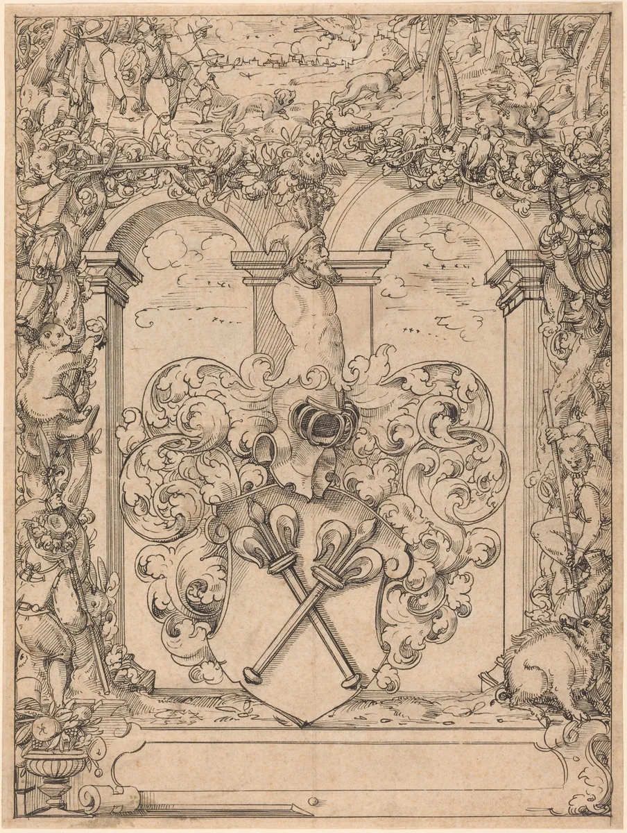 Design for a Window (Hunting Scene) by Christoph Murer, drawing, 1579