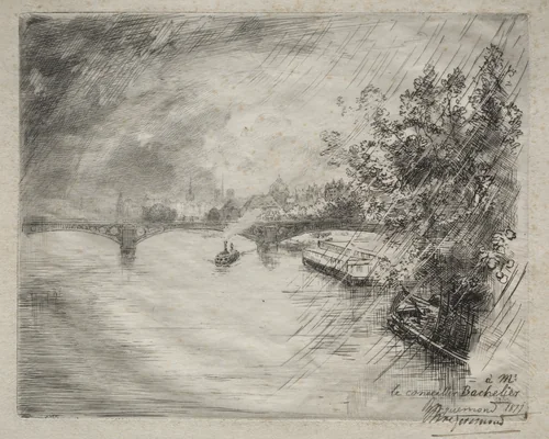 View of the Bridge of Saint-Pères by Félix Bracquemond, print, 1877