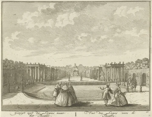 Openluchttheater in de tuin van Huis ter Meer te Maarssen by Hendrik de Leth, print, 1740