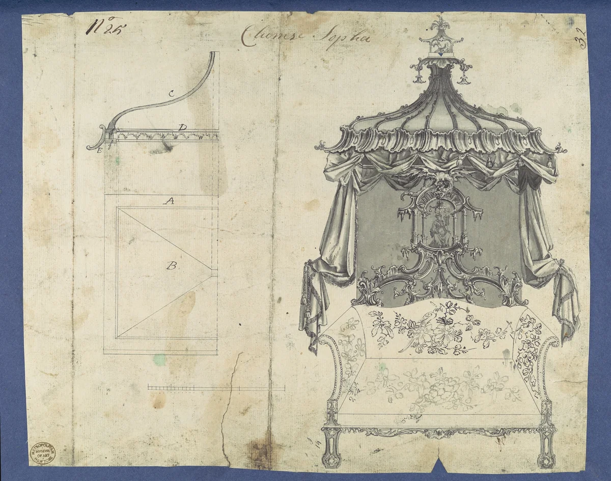 Chinese Sopha [Sofa], in Chippendale Drawings, Vol. I by Thomas Chippendale, drawing, 1754