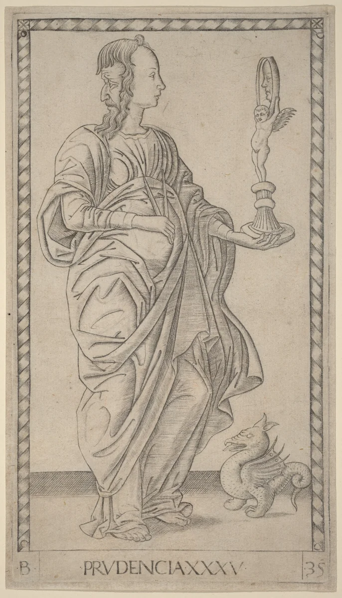 Prudencia (Prudence) by Master of the E-Series Tarocchi, print, 1465