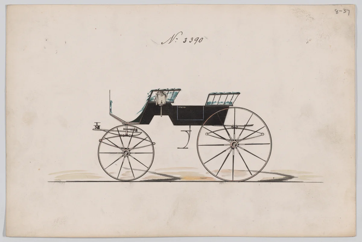 Design for 4 seat Phaeton, no top, no. 3390 by Brewster & Co., drawing, 1878