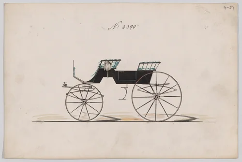 Design for 4 seat Phaeton, no top, no. 3390 by Brewster & Co., drawing, 1878