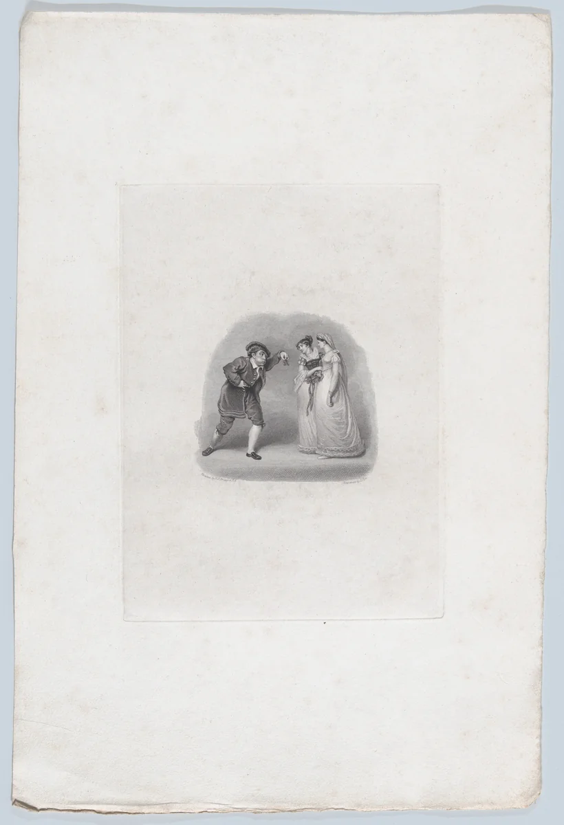 Dromio, Adriana and Luciana (Shakespeare, Comedy of Errors, Act 4, Scene 2) by Charles Pye Jr., print, 1827