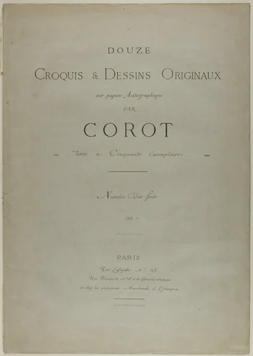 Cover and Text for Album Douze Croquis et Dessins Originaux by Jean-Baptiste-Camille Corot, print, 1871