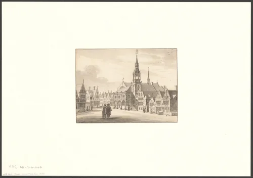 Gezicht op de Dam met het oude stadhuis by anonymous, drawing, 1700-1799