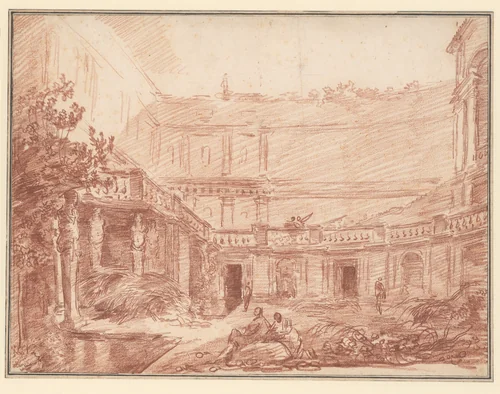 The Nymphaeum of the Villa di Papa Giulio, Rome by Hubert Robert, drawing, 1756-1766