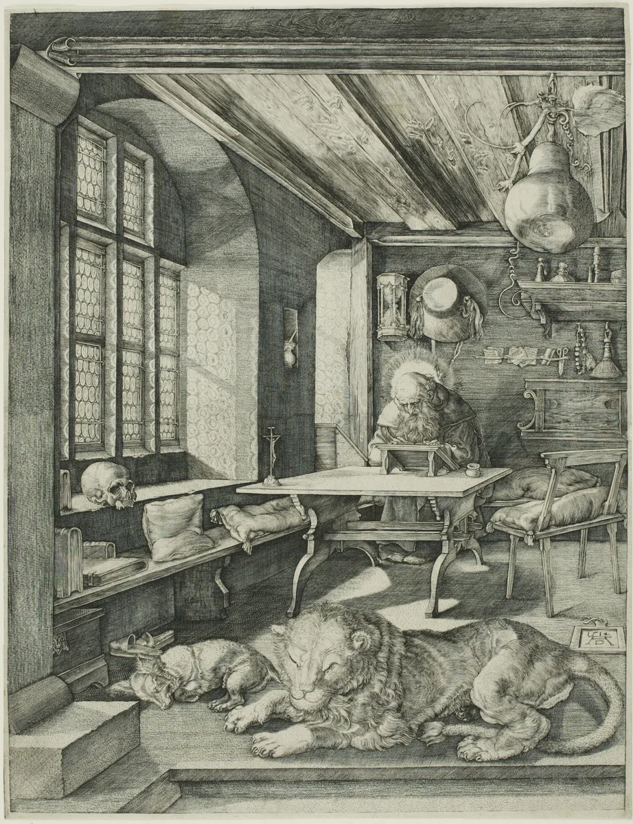 Saint Jerome in His Study by Jerome Wierix, print, 1566