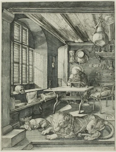 Saint Jerome in His Study by Jerome Wierix, print, 1566