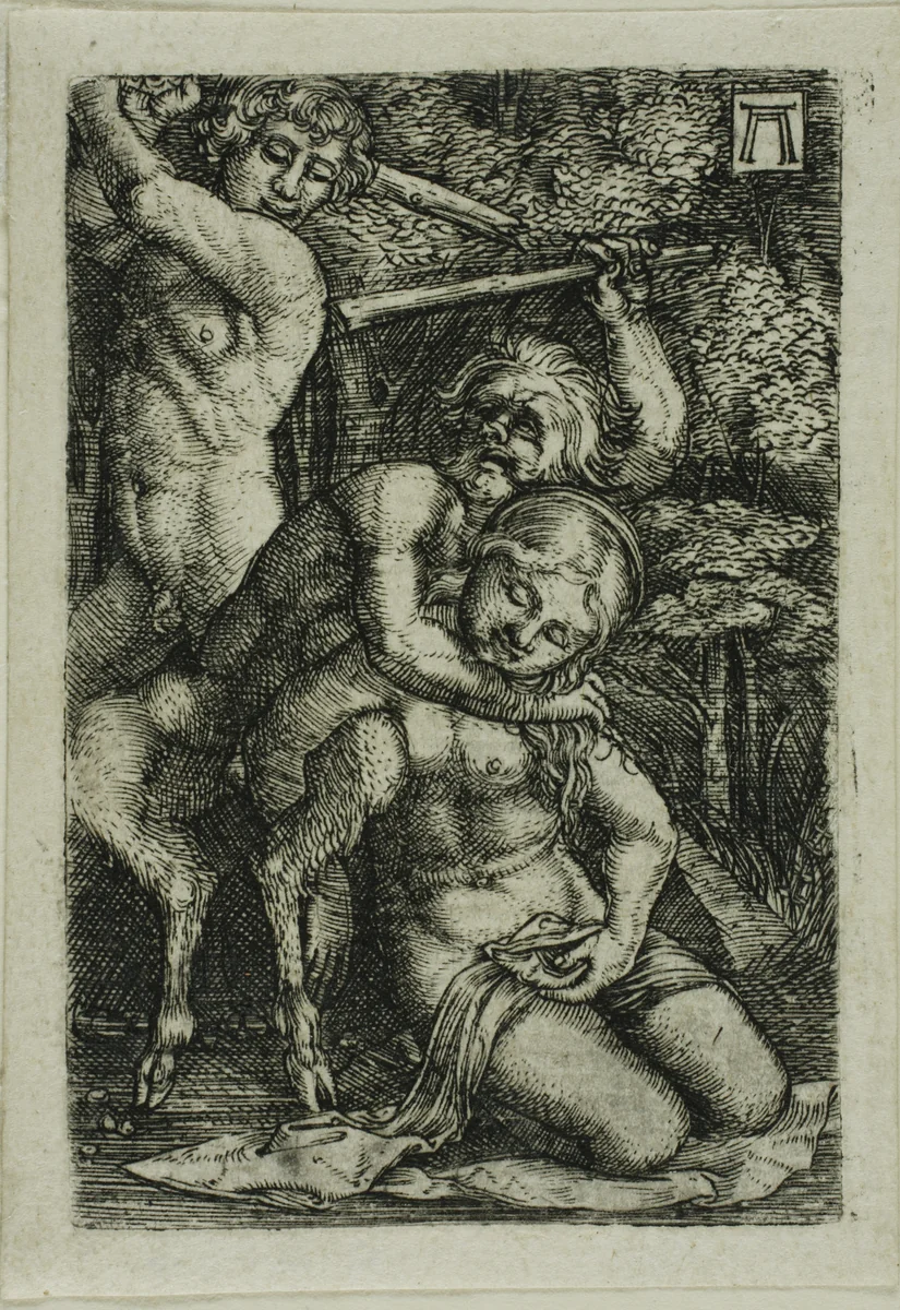 Two Satyrs Fighting Over a Nymph by Albrecht Altdorfer, print, 1515-1530