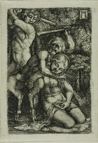 Two Satyrs Fighting Over a Nymph by Albrecht Altdorfer, print, 1515-1530