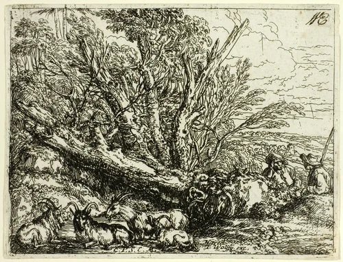 Italian Landscape with Ruins by Jonas Umbach, print, 1644-1693