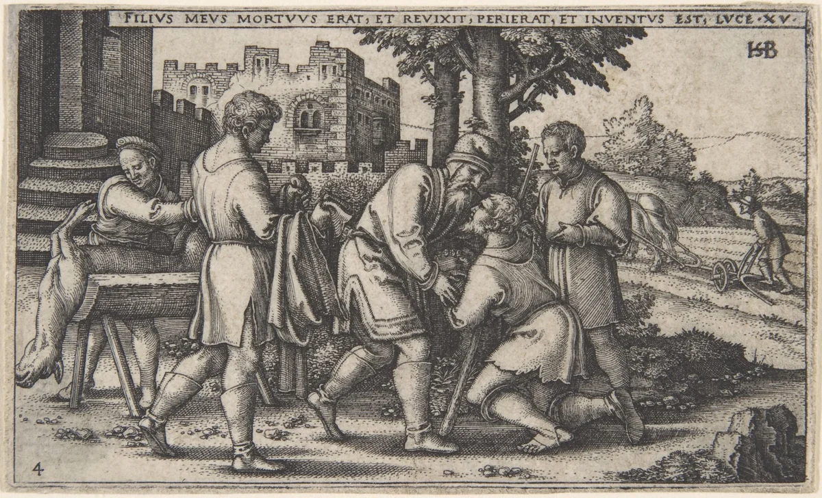 Return of the Prodigal Son, from The History of the Prodigal Son by Sebald Beham, print, 1535-1545