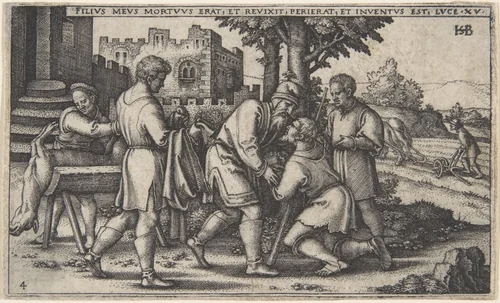 Return of the Prodigal Son, from The History of the Prodigal Son by Sebald Beham, print, 1535-1545
