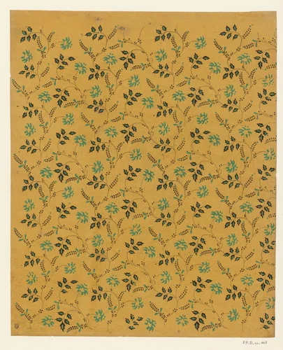 Blad met regelmatig over het blad slingerende ranken met bloemen by anonymous, print, 1800-1900