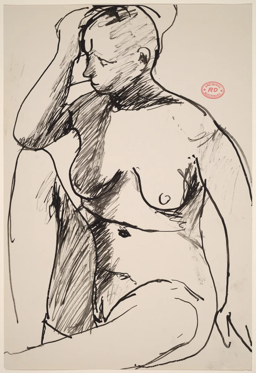 Untitled [seated female nude with right hand to forehead] by Richard Diebenkorn, drawing, 1955-1967