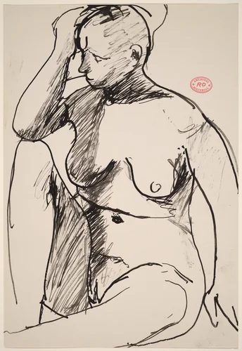 Untitled [seated female nude with right hand to forehead] by Richard Diebenkorn, drawing, 1955-1967