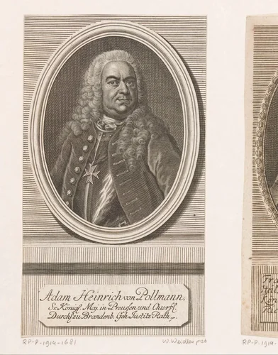 Portret van Adam Heinrich von Pollmann by Johann Martin Bernigeroth, print, 1748