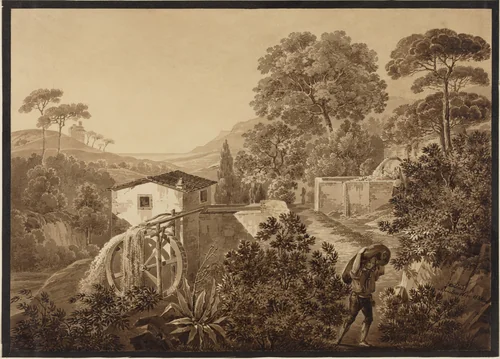 Italian Landscape with a Watermill by Hélène Boutourlin, drawing, 1834