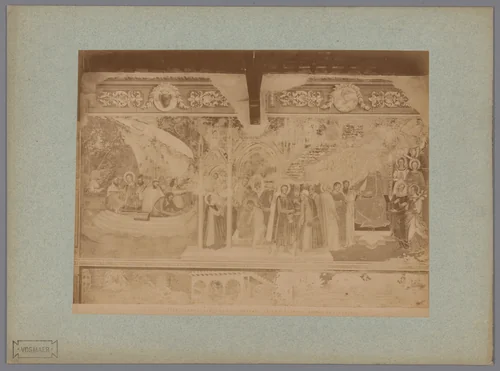 Fotoreproductie van het fresco Renier van Pisa neemt het kluizenaarskleed aan naar Andrea da Firenze in het Camposanto te Pisa, Italië by Fratelli Alinari, photograph, 1857-1900