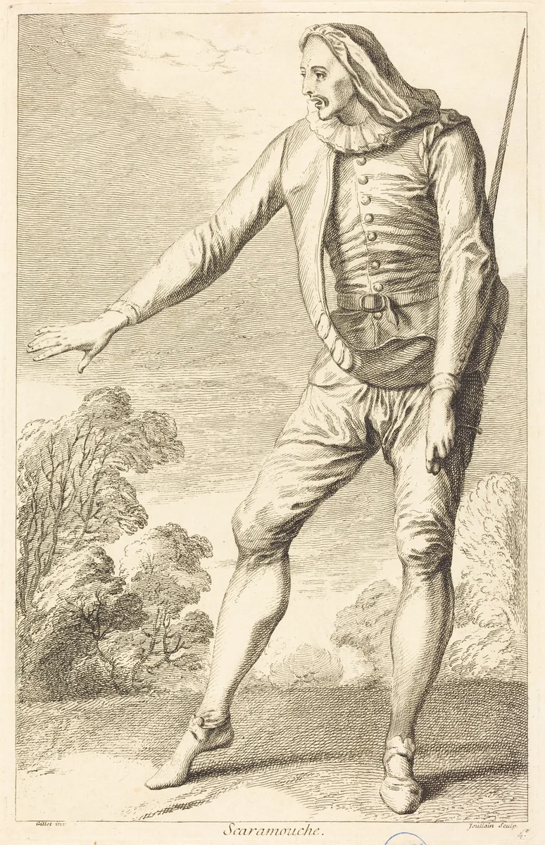 Scaramouche by François Joullain, Claude Gillot, print, 1730